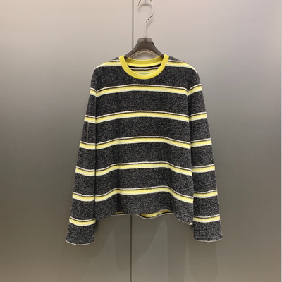 “轻柔自热”慵懒风条纹拼色撞色磨毛长袖T恤女T8908