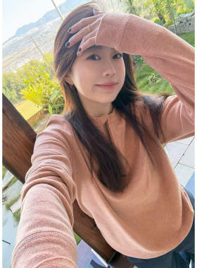 春秋休闲百搭小拉链圆领长袖打底T恤女 A8075