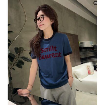 100%纯棉夏季薄款显瘦弹力包边修身字母百搭短袖T恤女T8951