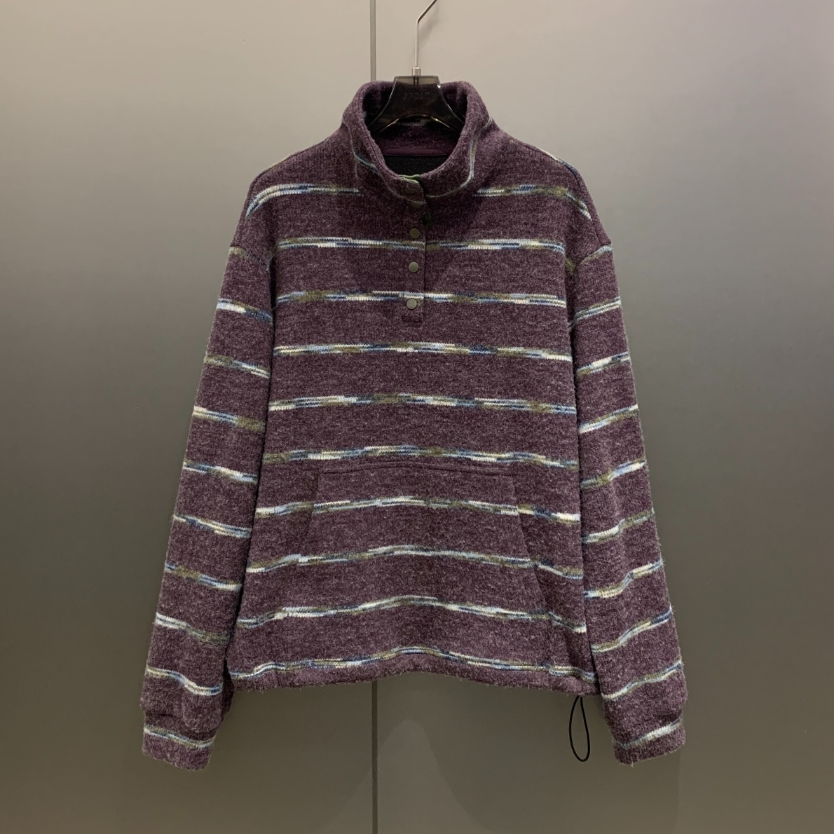 【小雨姐在这里】复古高级条纹拼色纽扣立领长袖卫衣女A8108