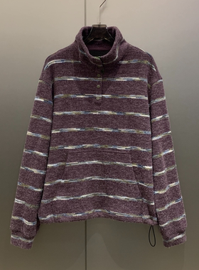 【小雨姐在这里】复古高级条纹拼色纽扣立领长袖卫衣女A8108