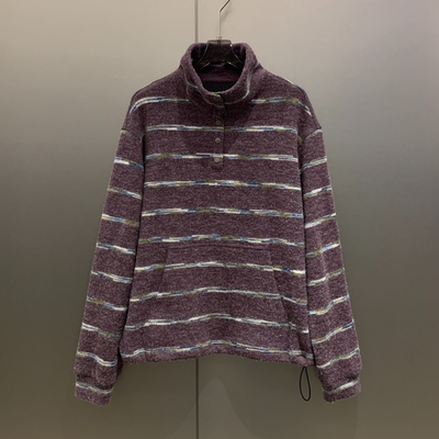 【小雨姐在这里】复古高级条纹拼色纽扣立领长袖卫衣女A8108