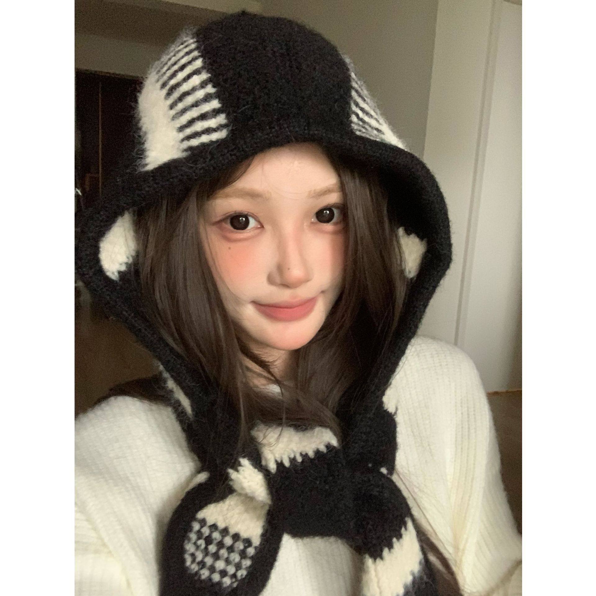 杨凯雯同款兔耳朵羊毛帽子围脖一体针织帽巴拉克拉法帽2025新款,服饰配件/皮带/帽子/围巾,三件套,淘宝优惠券,粉丝福利购,淘宝优惠卷