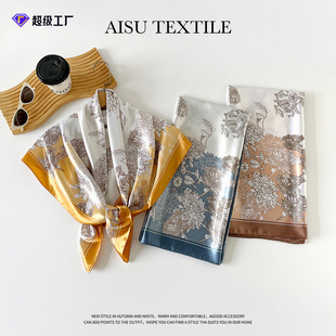 90*90cm丝巾女士大方巾新款印花复古包头巾跨境中东缎面围巾批发