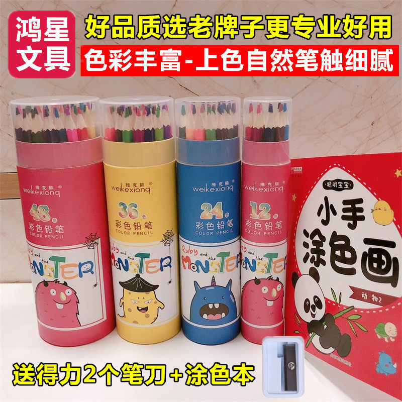 鸿星幼儿园小学生儿童24 36 48色素描美术绘画画画专用彩色铅笔12