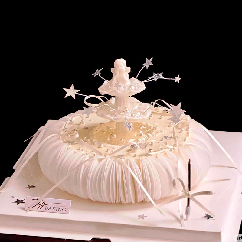 糯米纸蛋糕装饰许愿池天使造型女孩生日蛋糕创意生日派对装饰插件