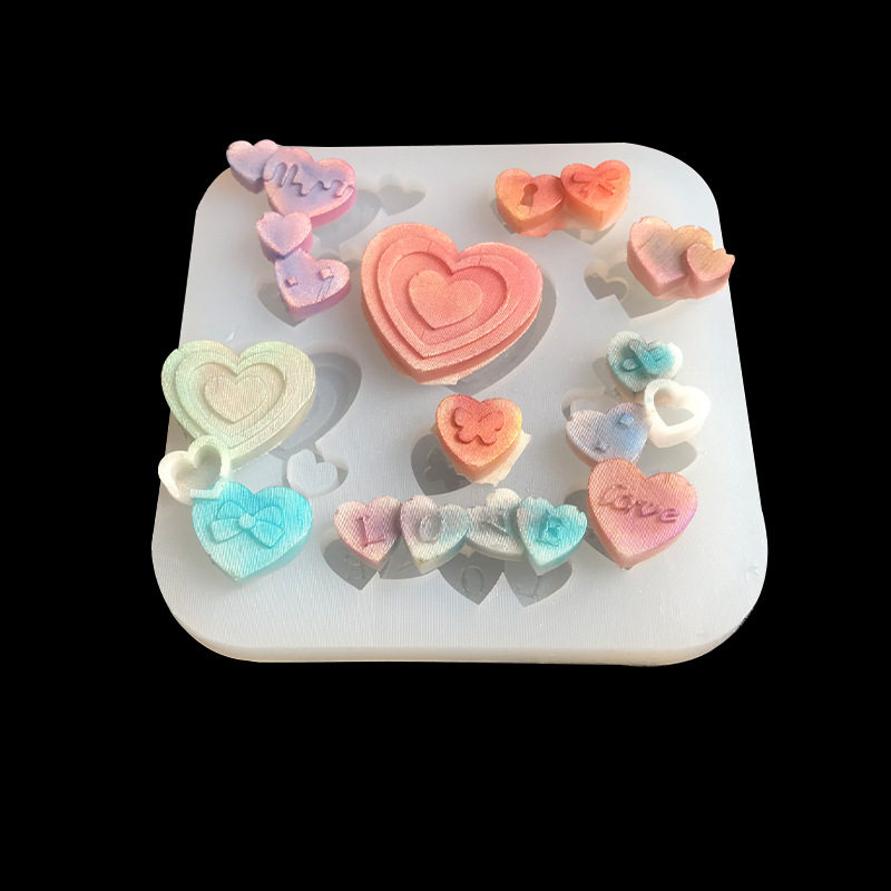 情人节多连大爱心硅胶模具diy滴胶巧克力蛋糕装饰翻糖硅胶模具