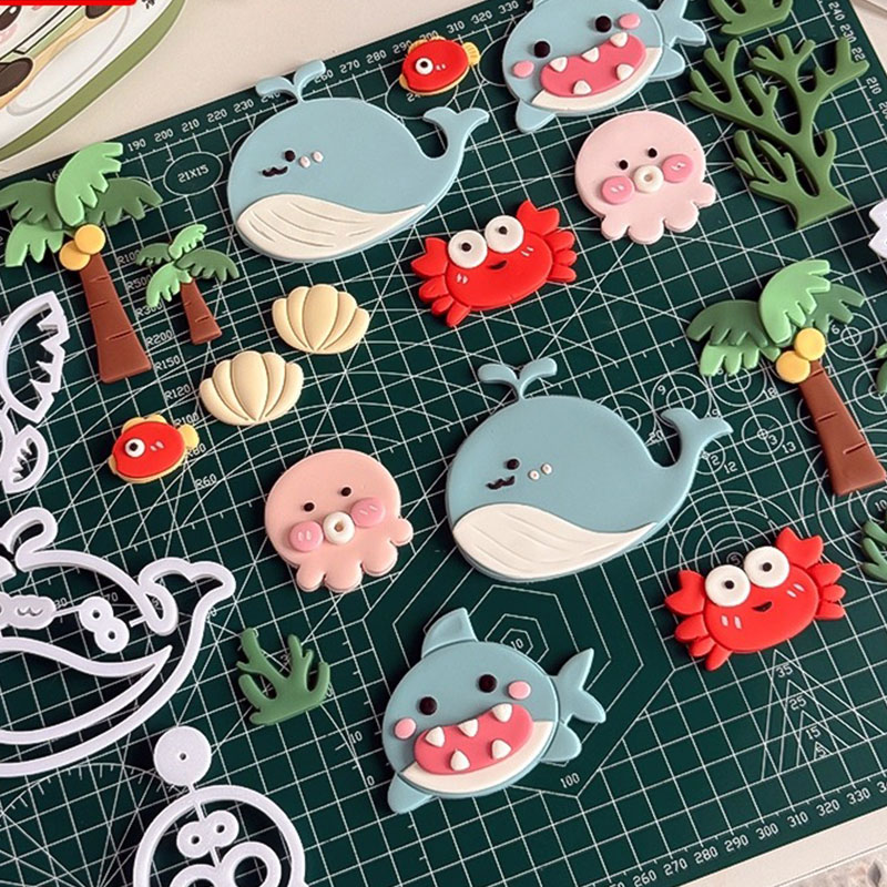 海底世界翻糖切模鲸鱼螃蟹沙滩蛋糕装饰烘焙工具塑料压模