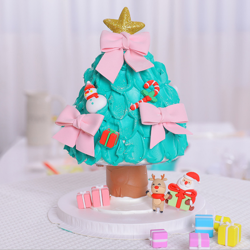 圣诞节软胶彩色礼物盒迷你蝴蝶结蛋糕装饰插件插牌圣诞老人拐杖