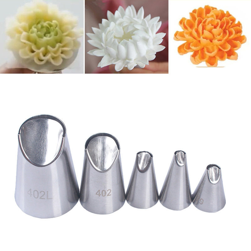 5件套菊花裱花嘴玫瑰花瓣裱花嘴弯口不锈钢挤花嘴奶油蛋糕裱花嘴