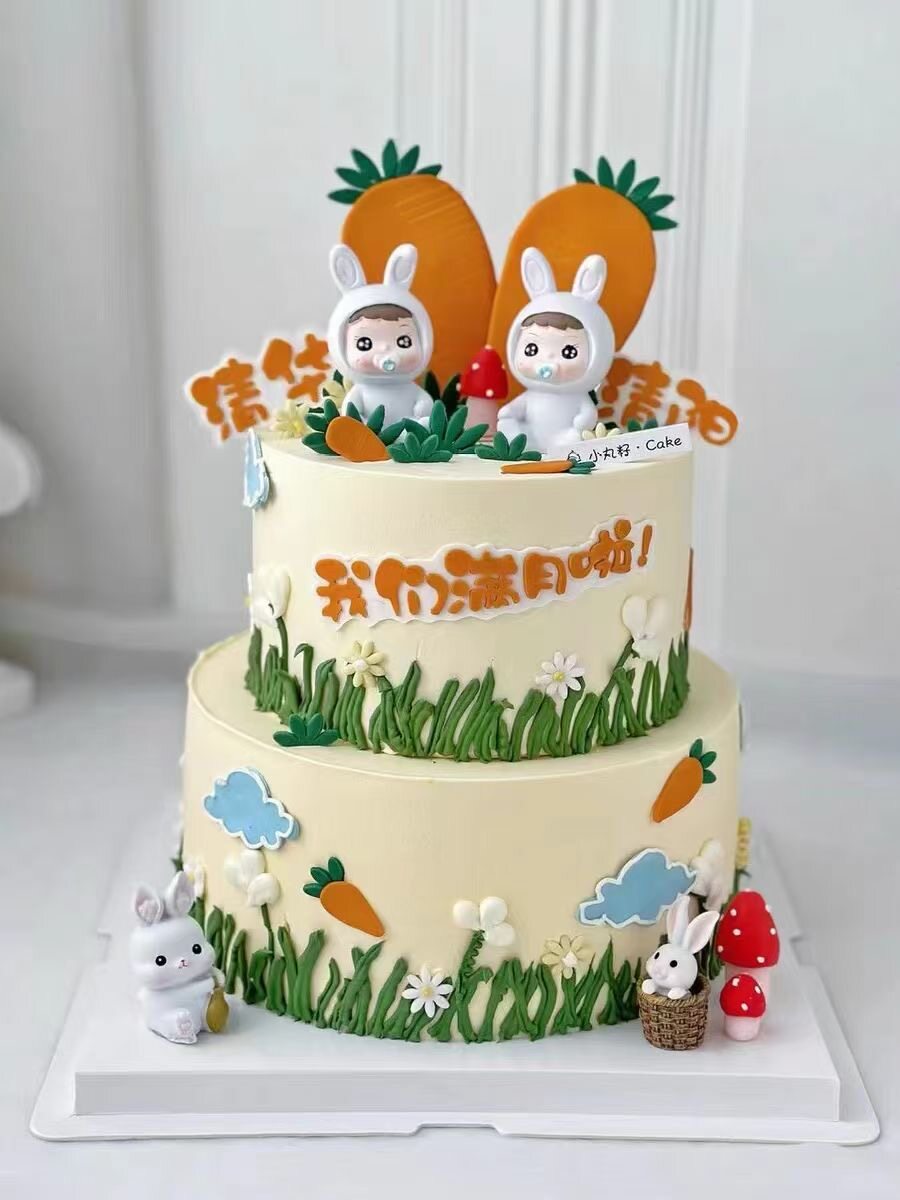 奶瓶小兔宝宝满月百天蛋糕装饰摆件网红奶嘴兔子儿童生日卡通插件