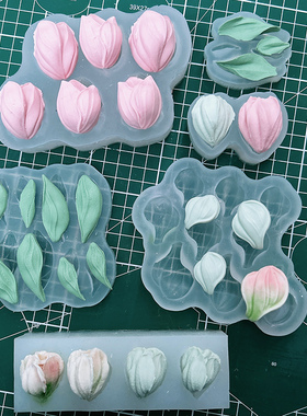 网红翻糖巧克力硅胶刮刀花格桑花郁金香叶子模具蛋糕装饰烘焙工具