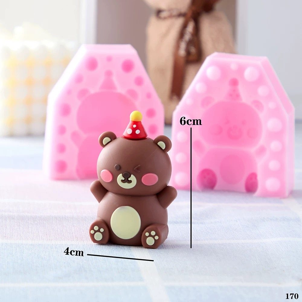 网红ins可爱黄油小熊派对帽面包小熊系列巧克力石膏硅胶造型模具
