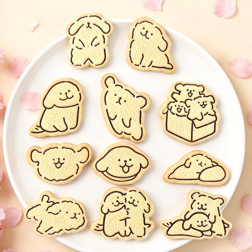 网红线条小狗饼干模具卡通马尔济斯修狗曲奇按压印花烘焙工具