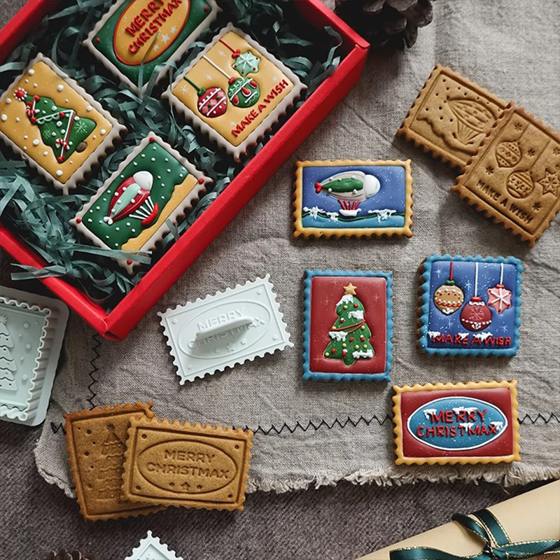 圣诞邮票饼干模圣诞树挂坠热气球节日弹簧饼干压模圣诞节翻糖模具