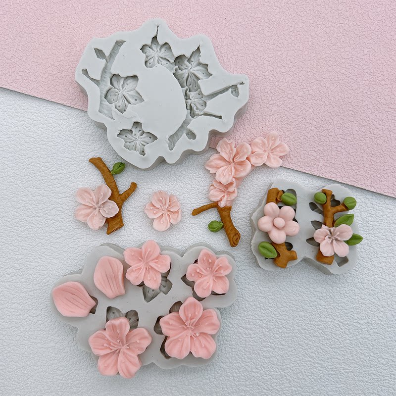 小花朵树枝桃花梅花翻糖硅胶模具巧克力装饰蛋糕香薰石膏黏土模