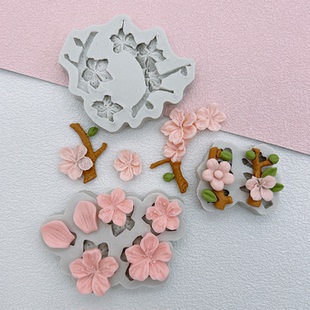 小花朵树枝桃花梅花翻糖硅胶模具巧克力装饰蛋糕香薰石膏黏土模