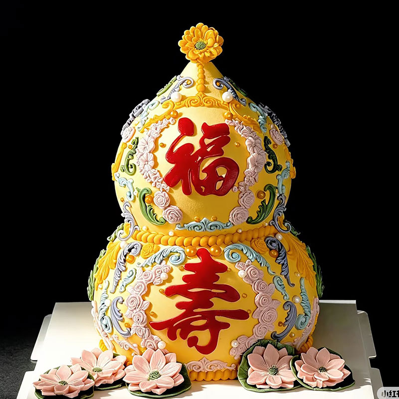 立体葫芦荷花祝寿生日复古边角纹理围边翻糖蛋糕烘焙硅胶模具