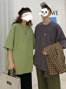 纯棉t恤女大码宽松胖mm200斤显瘦遮肚子bf网红情侣纯白色短袖上衣