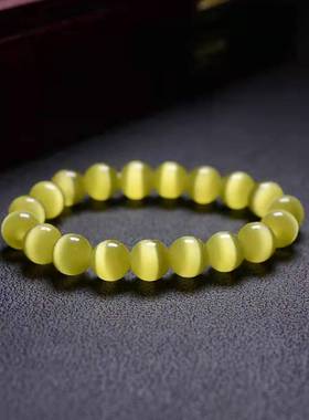 时尚女款绚丽10毫米黄猫眼石手链亚马逊水晶玉石新款跨境货源晶韩