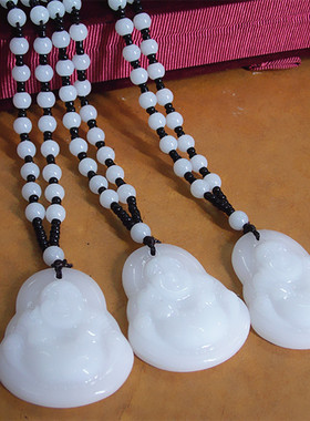 馈赠阿富汗羊脂级白玉笑佛毛衣链