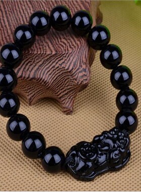 玻璃民族风黑曜石泰国貔貅手链