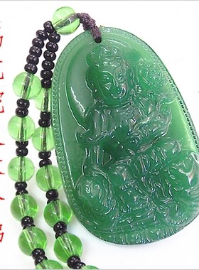 新疆和田碧玉守护神菠菜绿珠项链