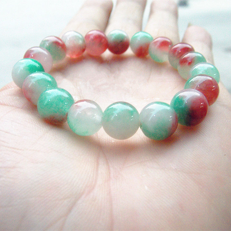 2018新款10mm彩色18颗七彩绿花水晶手链手串韩版女款七彩石手串