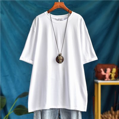 打底衫纯棉中长款圆领白色宽松