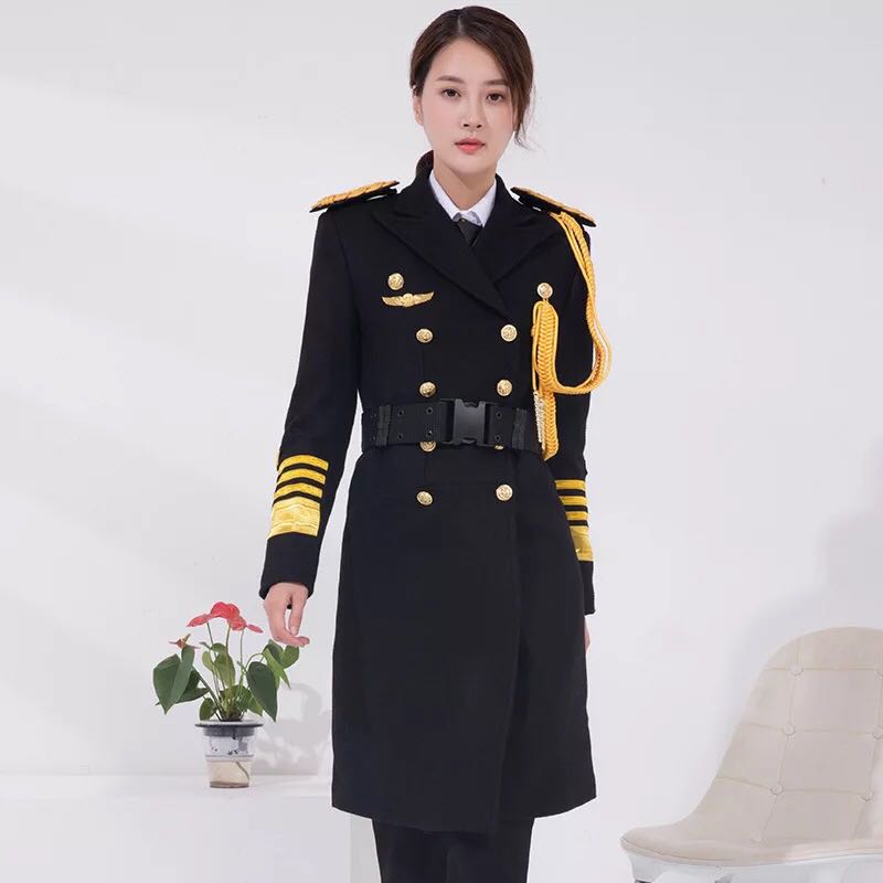 女士高档售楼案场制服礼宾工作服形象岗女式黑色羊毛呢大衣保安服