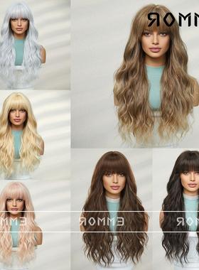 SHIEN跨境迎春新品时尚元气齐刘海水波纹长卷发假发全头发型wigs