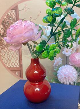 中式陶瓷中国红葫芦花瓶花器摆件