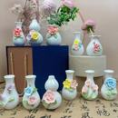 茶书桌迷你摆件插干花水培花器 陶瓷手工非遗捏花羊脂玉瓷花瓶中式