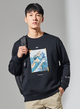 探路者卫衣男秋冬户外透气保暖圆领印花套头长袖上衣TAUI91741