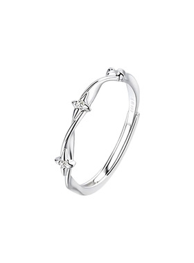 s999纯银四芒星锆石戒指清新韩风甜美小众可调节素圈手饰品批发