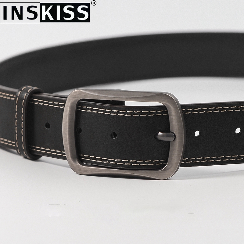 INS KISS新款黑色皮带男潮针扣腰带牛仔裤带年轻人青少年男士商务