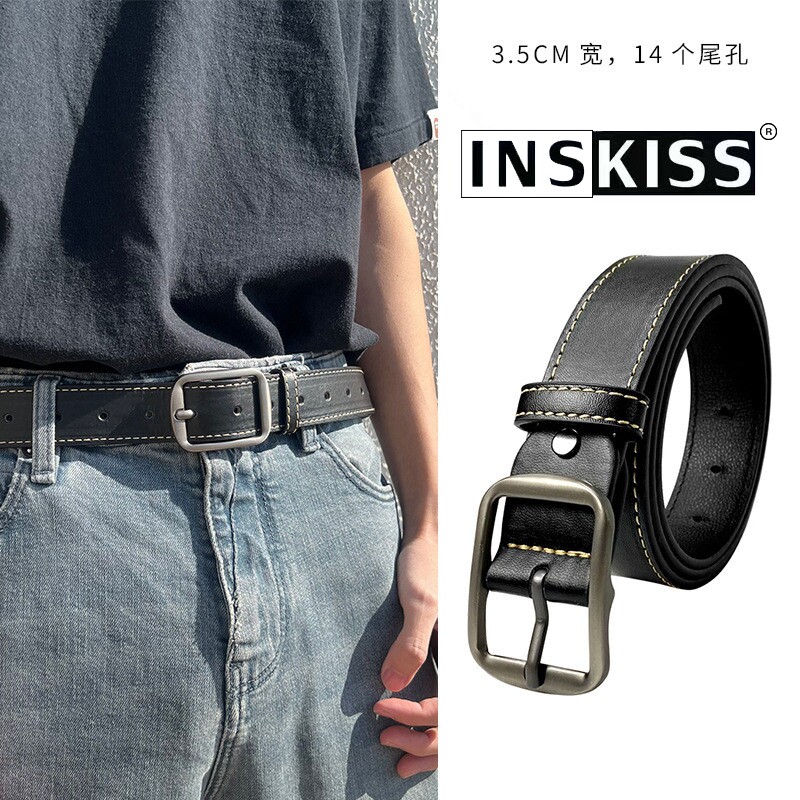 INS KISS韩版年轻男生休闲皮带牛仔裤腰带潮流百搭针扣时尚裤带男