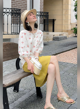 邱莹莹“软烟罗·妃子笑”100%桑蚕丝软烟罗16姆米提花泡泡袖衬衫