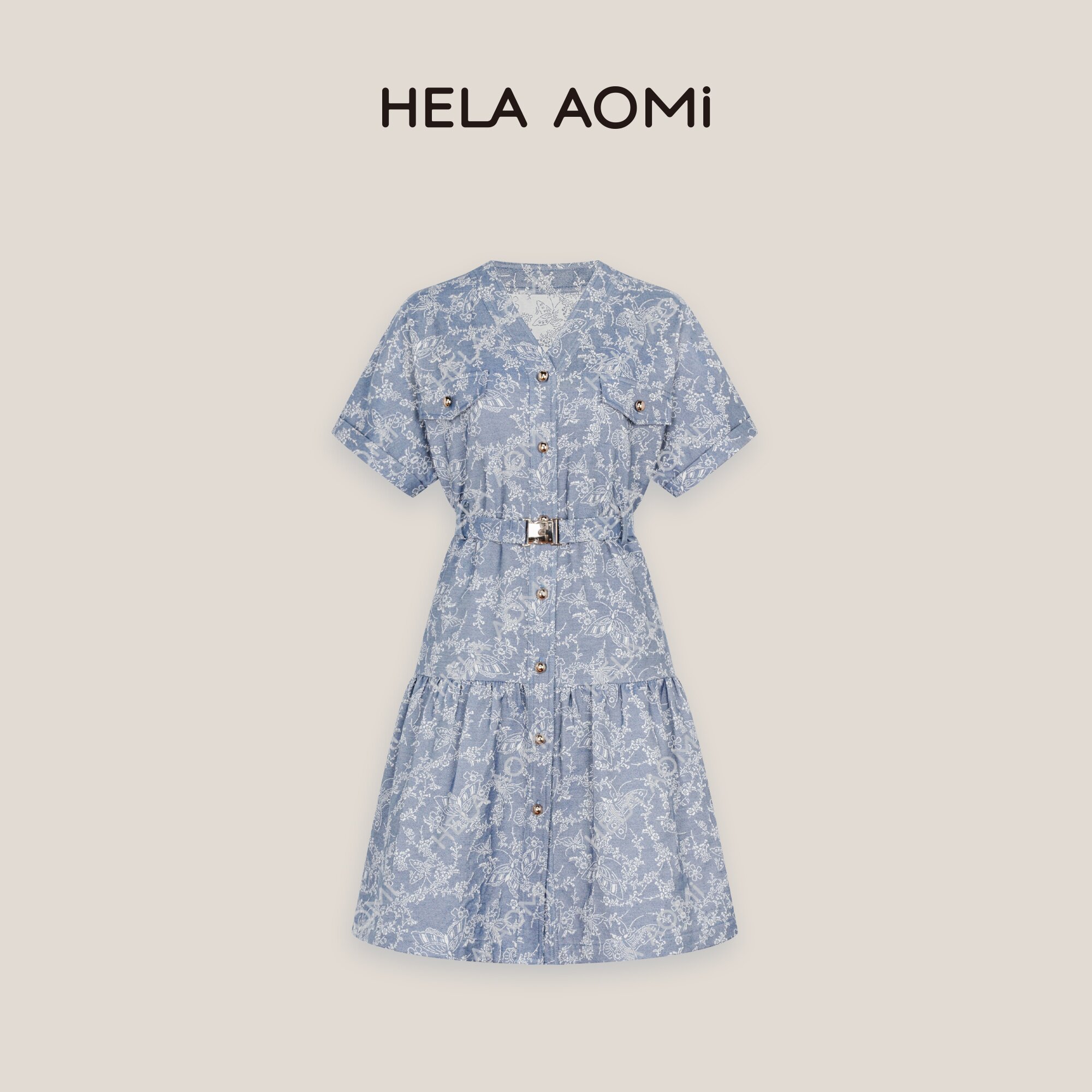 邱莹莹 HELA AOMI&ldquo;白蝶牛仔&rdquo;小香风高级感提花奢华牛仔连衣裙女