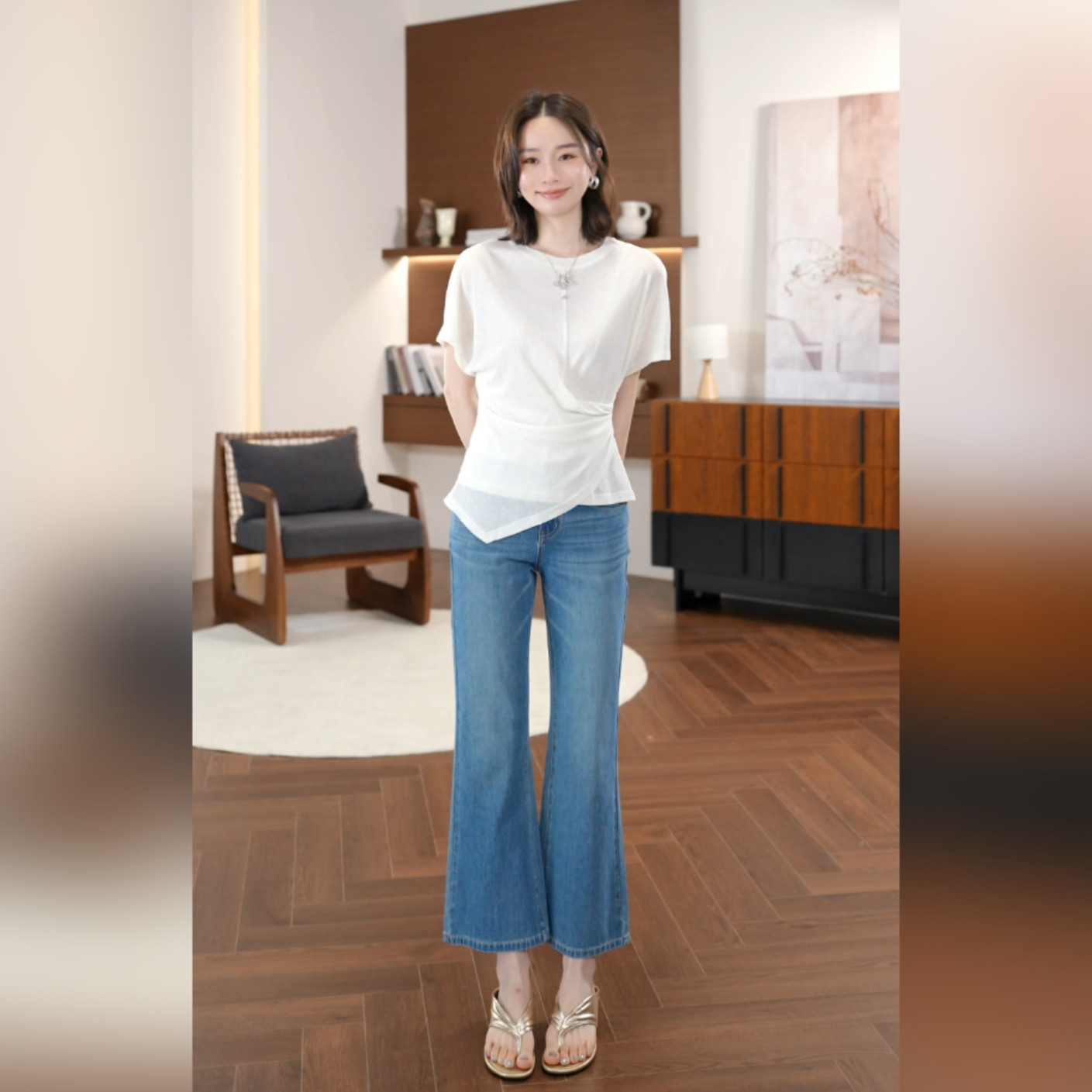 邱莹莹“醋酸提臀牛仔”醋酸双经轴四面弹2026夏季显瘦阔腿牛仔裤