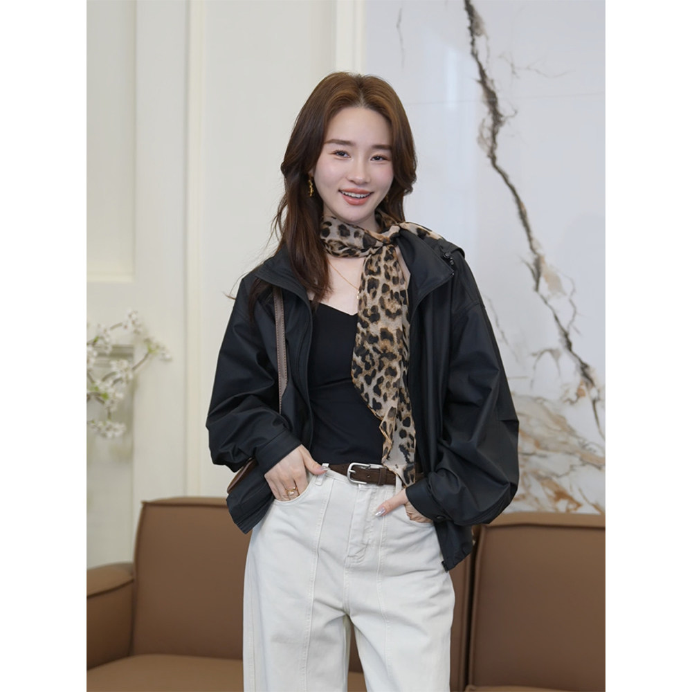 邱莹莹HELAAOMI &ldquo;云柔羊皮夹克&rdquo;羊皮革立领连帽皮衣夹克外套