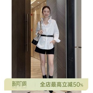 100%纯棉白衬衫 邱莹莹HELA 荷花边V领设计款 花苞衬衫 AOMI