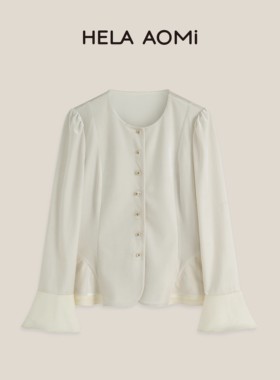 邱莹莹HELA AOMI “丝绒衬衫”双层荷叶喇叭袖设计丝绒衬衫