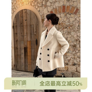 羊驼毛30%经典 邱莹莹HELA 绵羊毛65% 苏丽白大衣 复古大衣 AOMI