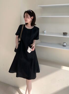 邱莹莹 “小香风香云纱”100%桑蚕丝23姆米龟纹拼接领口连衣裙女