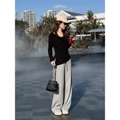 醋纤蕾丝T恤 72%莱赛尔 邱莹莹HELAAOMI 挂脖荡领醋酸针织