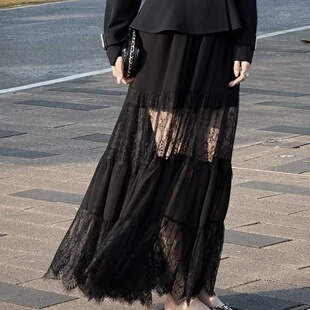 邱莹莹 HELAAOMI ”要的就是露肤度“蕾丝镂空拼接层次感半身裙