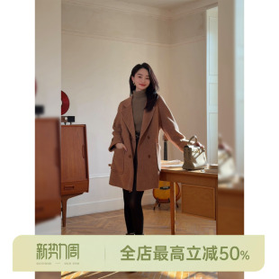 绵羊毛95% 藏肉大衣 骆驼绒高奢感柔软大衣 AOMI 邱莹莹HELA