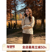 邱莹莹HELA 碎花设计感小众打底T恤 法式 AOMI 磨毛弹力蕾丝