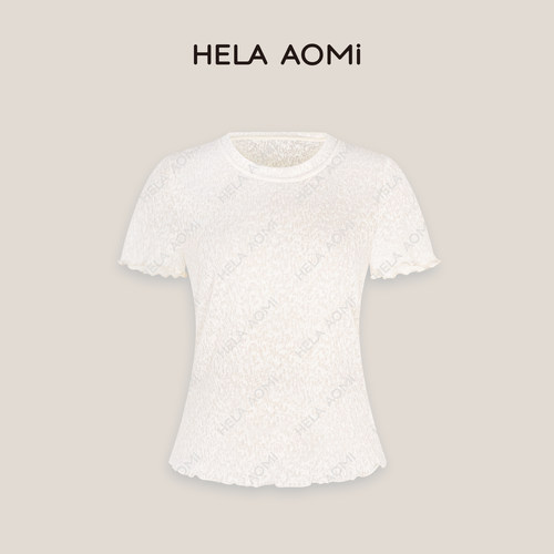 邱莹莹 HELA AOMI莱赛尔时尚正肩木耳边修身圆领短袖T恤